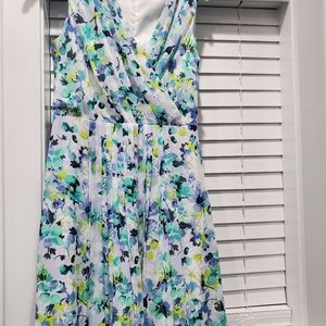 Blue-yelow floral chifon dress
